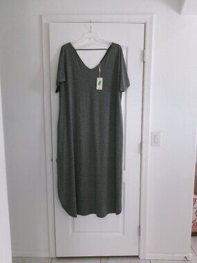 New NEMIDOR Gray Short Sleeve Pull On V-Neck Dress Pockets Loose Fit 26 Casual
